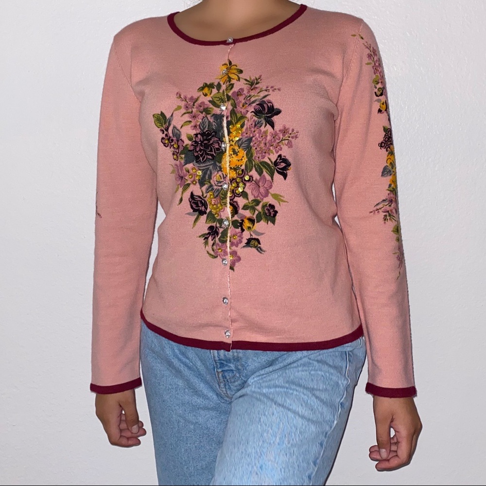 light pink floral vintage cardigan